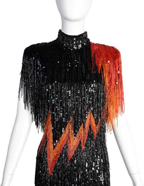 Bob Mackie Vintage SS1989 Runway Black Orange Red Sequin Beaded Fringe –  Amarcord Vintage Fashion