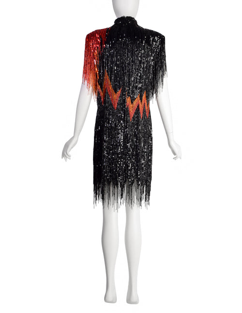 Bob Mackie Vintage SS1989 Runway Black Orange Red Sequin Beaded Fringe –  Amarcord Vintage Fashion