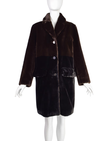 Bottega Veneta Vintage 1990s Two Tone Brown Black Faux Fur Coat