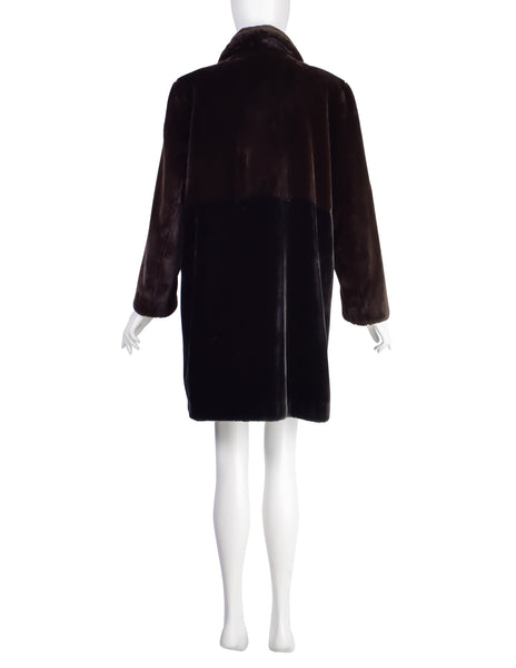 Bottega Veneta Vintage 1990s Two Tone Brown Black Faux Fur Coat