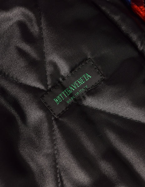 Bottega Veneta Vintage Black Red Blue Green Trompe L'oeil Intrecciato Quilted Velvet Coat and Shawl Set