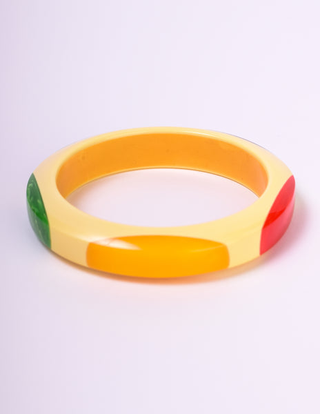 Bruce Pantti Vintage Rainbow and Light Yellow Bakelite Bangle Bracelet
