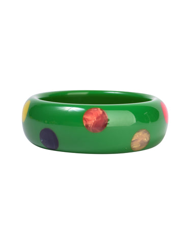 Bruce Pantti Vintage Green Multicolor Polka Dot Wide Bakelite Bracelet