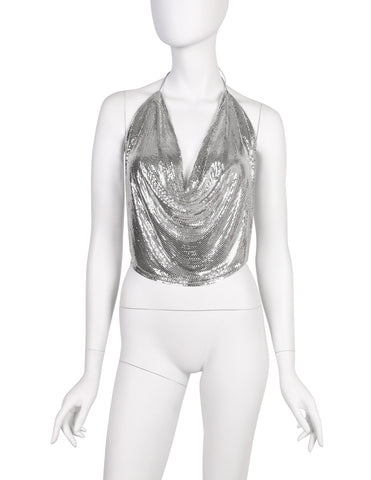 Ferrara Vintage Silver Metal Mesh Draping Halter Top