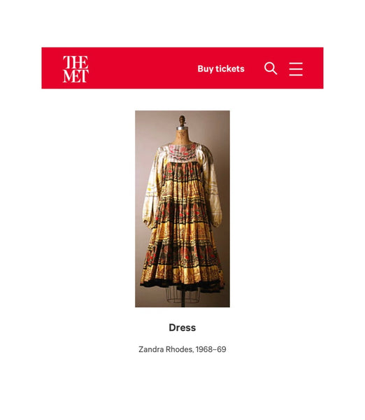 Zandra Rhodes Vintage 1969 'Knitted Circle' Collection Trompe L'oeil Quilted Satin Caftan Circle Dress (Britt Ekland Owned)