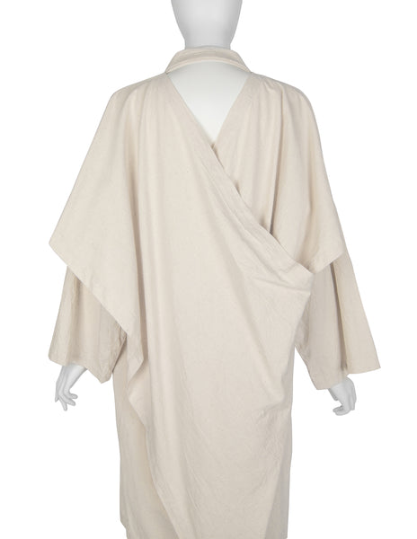 Comme Des Garcons Vintage SS 1982 Natural Silk and Linen Oversized Cross Back Duster Coat