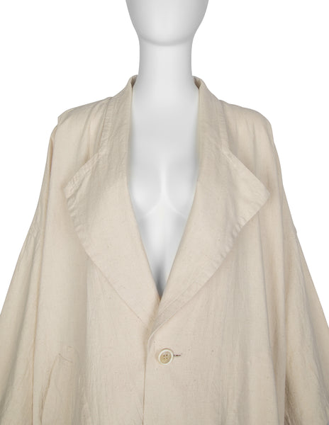 Comme Des Garcons Vintage SS 1982 Natural Silk and Linen Oversized Cross Back Duster Coat