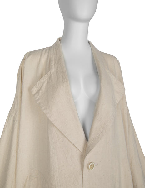 Comme Des Garcons Vintage SS 1982 Natural Silk and Linen Oversized Cross Back Duster Coat
