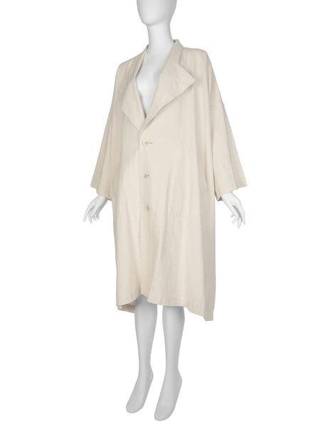 Comme Des Garcons Vintage SS 1982 Natural Silk and Linen Oversized Cross Back Duster Coat