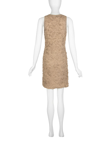 Comme Des Garcons Vintage SS 1986 Tan Cotton Textured Applique Mini Dress