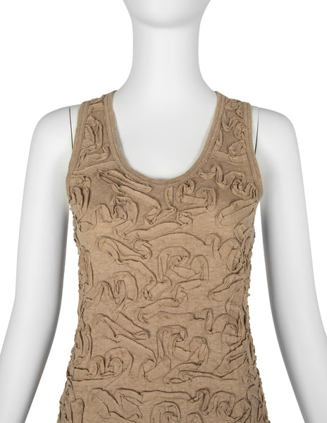 Comme Des Garcons Vintage SS 1986 Tan Cotton Textured Applique Mini Dress