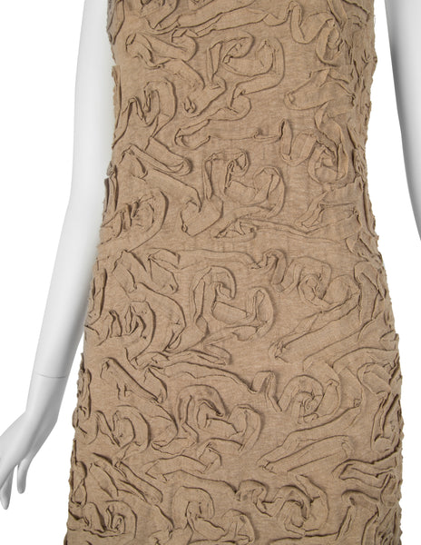 Comme Des Garcons Vintage SS 1986 Tan Cotton Textured Applique Mini Dress