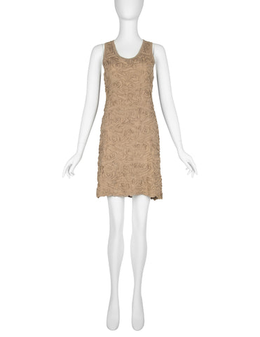 Comme Des Garcons Vintage SS 1986 Tan Cotton Textured Applique Mini Dress