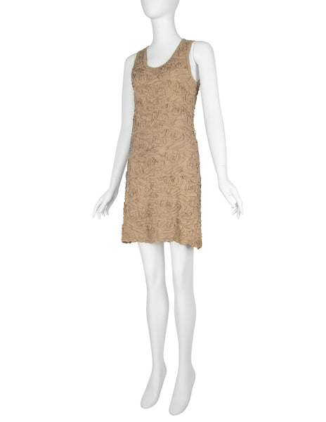 Comme Des Garcons Vintage SS 1986 Tan Cotton Textured Applique Mini Dress