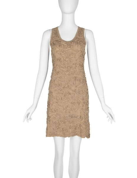 Comme Des Garcons Vintage SS 1986 Tan Cotton Textured Applique Mini Dress