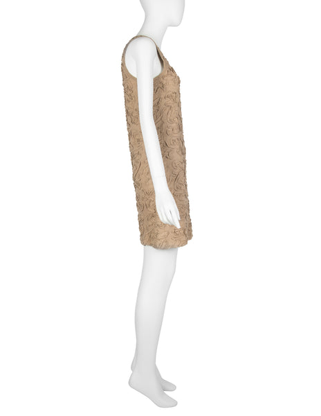 Comme Des Garcons Vintage SS 1986 Tan Cotton Textured Applique Mini Dress