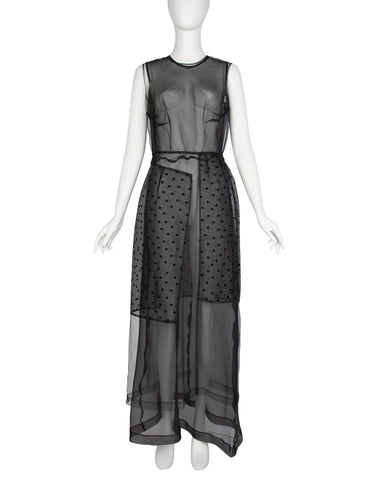 Comme des Garcons Vintage AW 1997 Black Sheer Tulle Polka Dot Paneled Dress