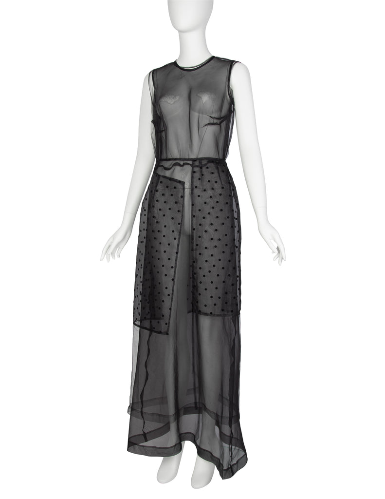 Comme des Garcons Vintage AW 1997 Black Sheer Tulle Polka Dot Paneled Amarcord Vintage Fashion Comme des Garcons Vintage AW 1997 Black Sheer Tulle Polka Dot Paneled Amarcord Vintage Fashion