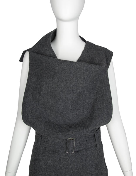 Comme Des Garcons Tricot AW1989 by Junya Watanabe Charcoal Grey Wool Apron Dress