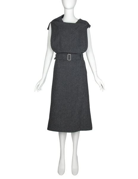 Comme Des Garcons Tricot AW1989 by Junya Watanabe Charcoal Grey Wool Apron Dress