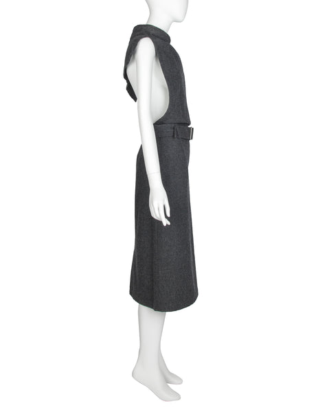Comme Des Garcons Tricot AW1989 by Junya Watanabe Charcoal Grey Wool Apron Dress