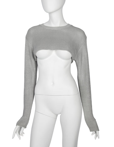 Comme des Garcons Vintage SS 1986 Phenomenal Pale Blue-Grey Ultra Cropped Knit Sweater