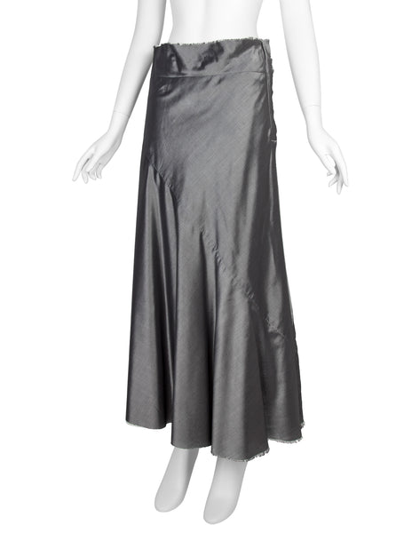 Comme Des Garcons Vintage AW 1996 Metallic Charcoal Silver Silk Skirt