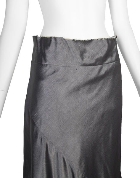 Comme Des Garcons Vintage AW 1996 Metallic Charcoal Silver Silk Skirt