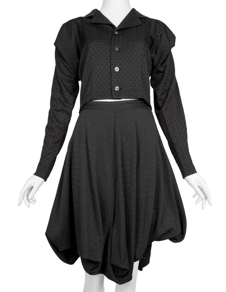Comme des Garcons Vintage SS 1987 Black Textured Top and Skirt Set