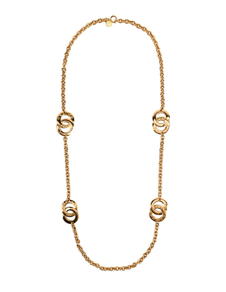 Celine Vintage Golden Interlocking Insignia Ring Chain Necklace