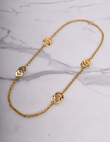 Celine Vintage Golden Interlocking Insignia Ring Chain Necklace