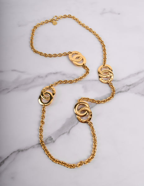 Celine Vintage Golden Interlocking Insignia Ring Chain Necklace