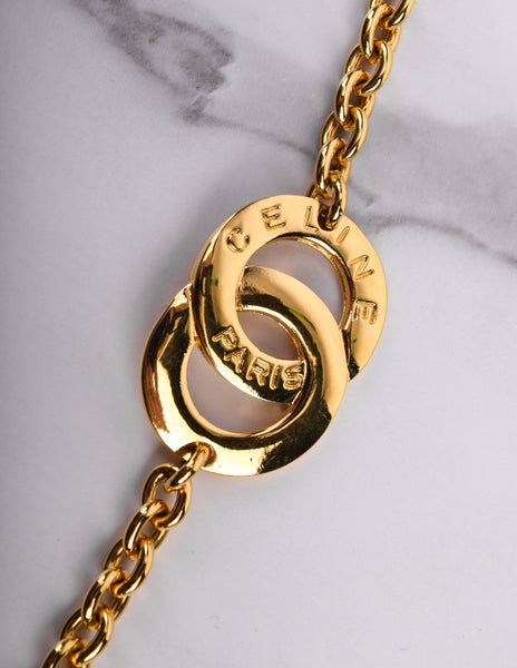 Celine Vintage Golden Interlocking Insignia Ring Chain Necklace