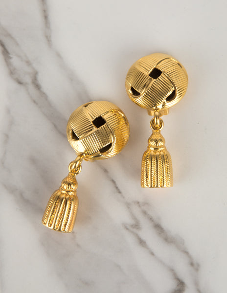 Celine Vintage 1992 Golden Dangling Tassel Earrings