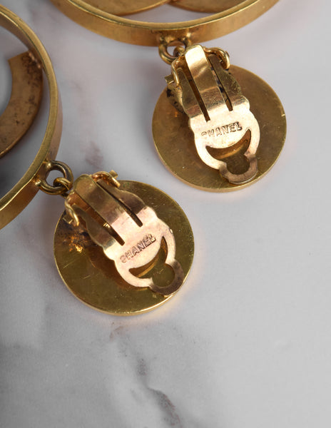 Chanel Vintage 1986 Iconic Dangling Golden CC Logo Statement Earrings