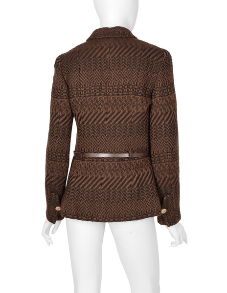 Chanel Vintage AW 2000 Brown Tonal Tweed Wool Belted Jacket