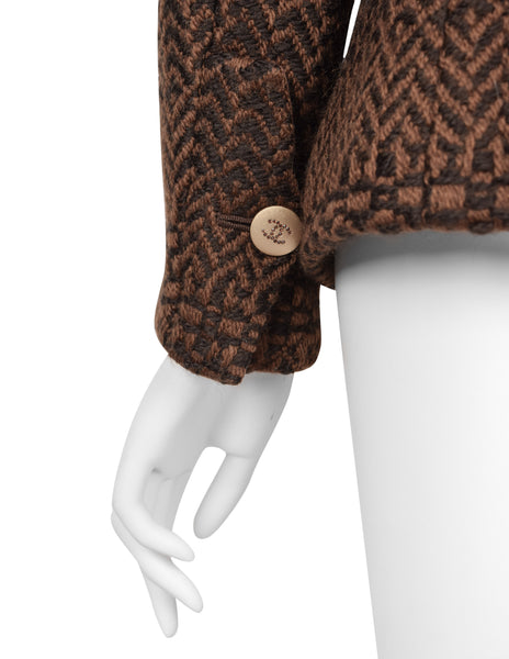 Chanel Vintage AW 2000 Brown Tonal Tweed Wool Belted Jacket