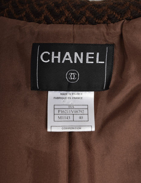 Chanel Vintage AW 2000 Brown Tonal Tweed Wool Belted Jacket