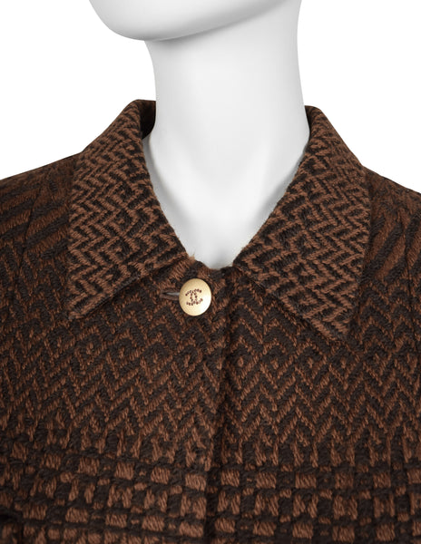 Chanel Vintage AW 2000 Brown Tonal Tweed Wool Belted Jacket