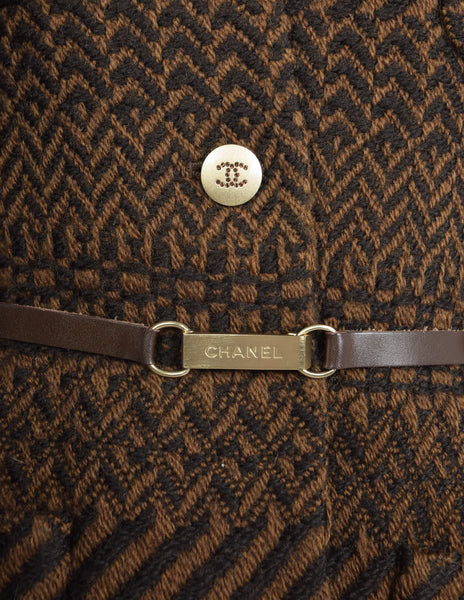 Chanel Vintage AW 2000 Brown Tonal Tweed Wool Belted Jacket
