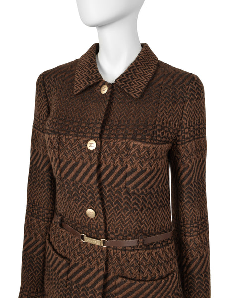 Chanel Vintage AW 2000 Brown Tonal Tweed Wool Belted Jacket