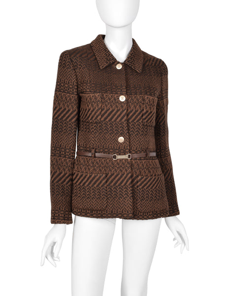 Chanel Vintage AW 2000 Brown Tonal Tweed Wool Belted Jacket