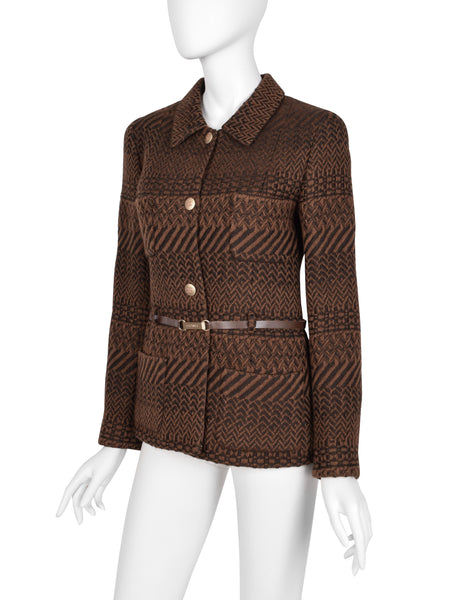 Chanel Vintage AW 2000 Brown Tonal Tweed Wool Belted Jacket