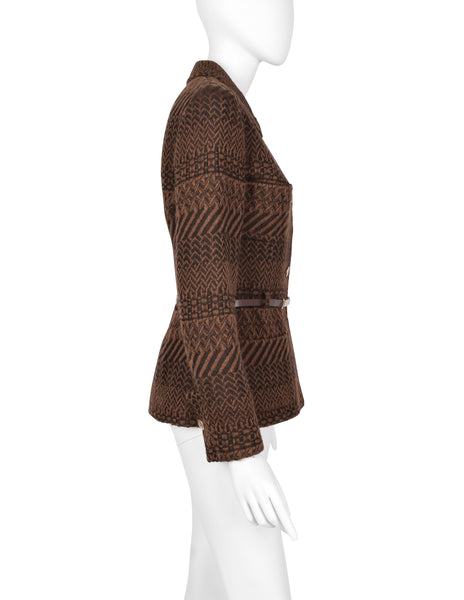 Chanel Vintage AW 2000 Brown Tonal Tweed Wool Belted Jacket