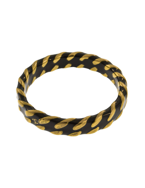 Chanel Vintage AW 1997 Black Enamel and Brass Chain Bangle Bracelet