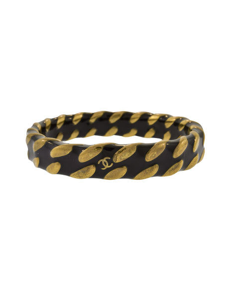 Chanel Vintage AW 1997 Black Enamel and Brass Chain Bangle Bracelet