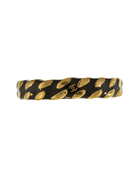 Chanel Vintage AW 1997 Black Enamel and Brass Chain Bangle Bracelet