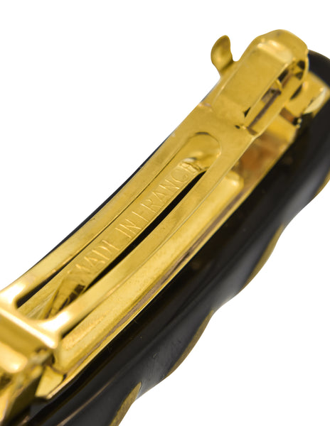 Chanel Vintage AW 1997 Black Enamel and Brass Chain Hair Clip Barrette