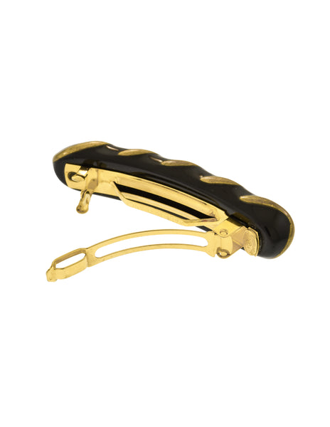 Chanel Vintage AW 1997 Black Enamel and Brass Chain Hair Clip Barrette