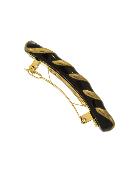 Chanel Vintage AW 1997 Black Enamel and Brass Chain Hair Clip Barrette
